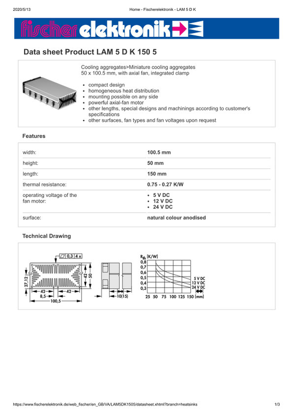 LAM 5 D K 150 5 Fischer /フィッシャー 軸流ファン付 ヒートシンク