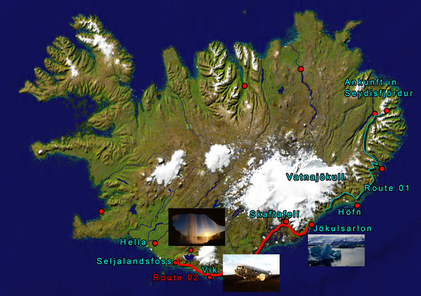 Route 02: vom Jökulsárlon zum Seljalandsfoss sind es auf der Ringstraße ca. 320 km