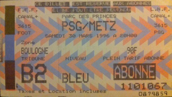 30 mars 1996: Paris SG - FC Metz - 33ème Journée - Championnat de France (2/3 - 42.136 spect.)
