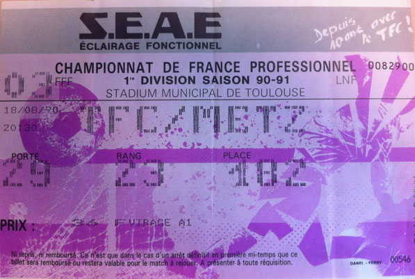 18 août 1990 - Toulouse FC - FC Metz - 5ème Journée - Championnat de France (2/1 - 9.521 spect.)