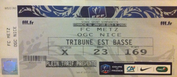 6 janv. 2013: FC Metz - OG Nice - 1/32ème Finale - Coupe de France (2/3 - 8.120 spect.)