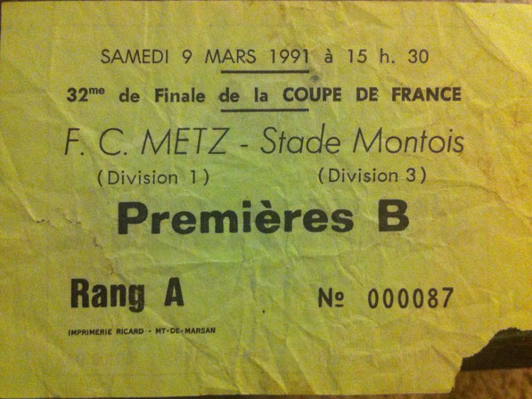 9 mars 1991: Stade Montois - FC Metz - 1/32ème Finale - Coupe de France (2/3 - 4.147 spect)