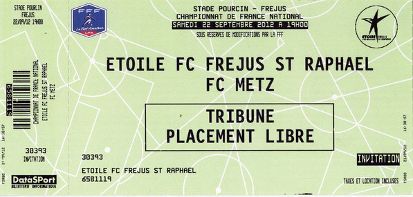 22 sept. 2012: FC Metz - Etoile FC Frejus St Raphaël - 9ème Journée - Championnat de France (1/1 - 2.300 spect.)