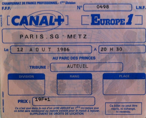 12 août 1986: Paris SG - FC Metz - 3ème Journée - Championnat de France (0/0 - 24.525 spect.)
