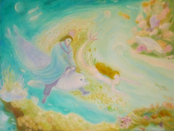 A saint, a seal and a mermaid 80x60cm