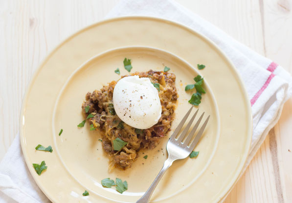 Poached eggs are the perfect way to turn last nights' leftovers into a quick, elegant, and healthy breakfast!