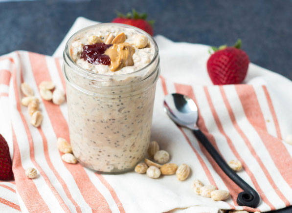 Peanut butter and jelly overnight oats are a tasty twist on the classic PB&J.  It's the perfect easy and healthy new lunch recipe! 