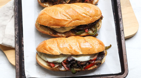 Hearty portabella mushrooms are the star of this vegetarian Philly cheesesteak sandwich recipe!  It's an easy vegetarian lunch or dinner the whole family will enjoy!