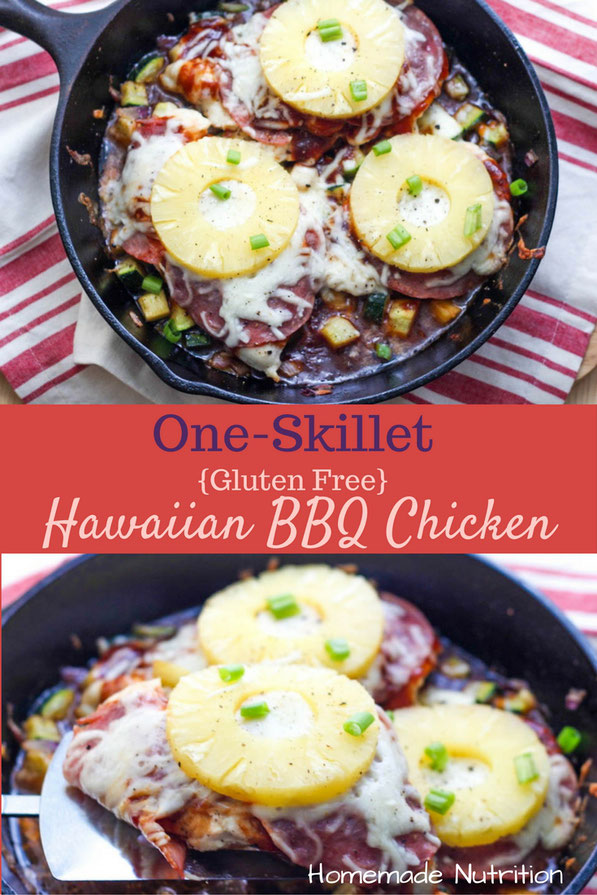 This flavorful one-skillet dinner with Hawaiian BBQ chicken and zucchini is sure to please the whole family!  It's an easy, gluten free, healthy dinner!  