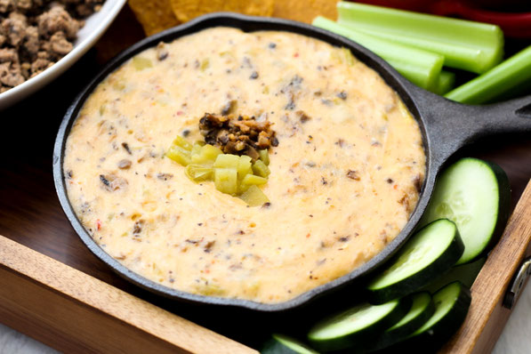 This is a three-in-one appetizer trio recipe everyone will love! And the addition of finely diced mushrooms along with fresh veggie sides make it a lighter option full of flavor and beautiful color, perfect for holiday or game-time gatherings!
