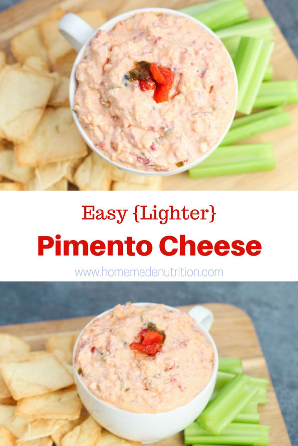 This easy pimento cheese recipe has only five main ingredients, is packed with flavor, and is made no mayo, making it much lighter than traditional pimento cheese!