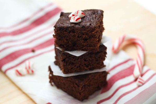 These lighter homemade brownies have a bright peppermint flavor that makes them smell and taste like the holidays!  They also have a boost of fiber from a secret ingredient....prunes!