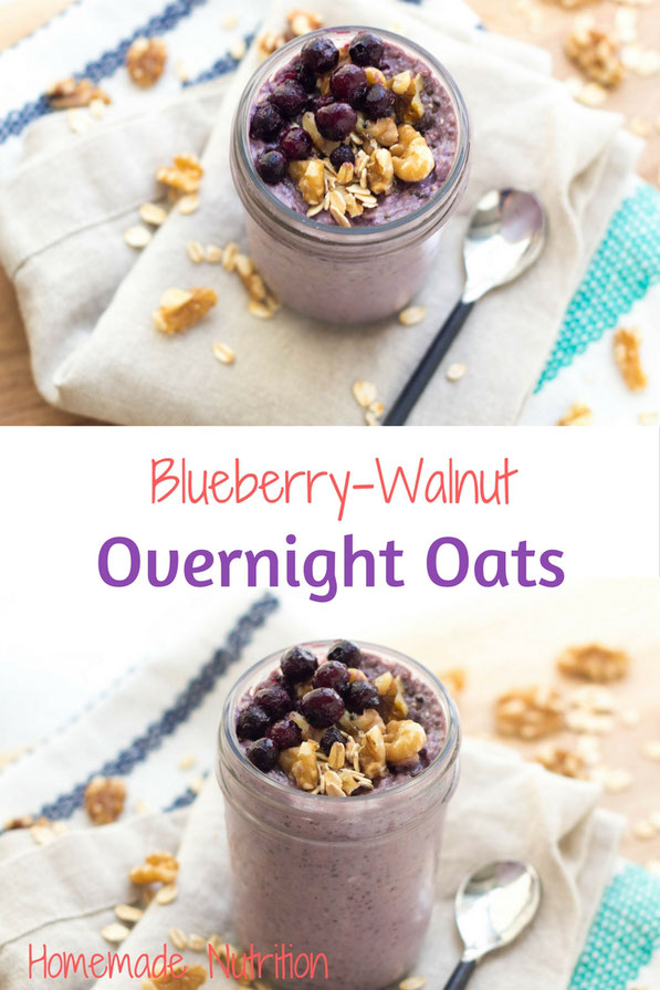 These easy blueberry-walnut overnight oats are the perfect make-ahead healthy breakfast.  They're packed with nutrition and will keep you feeling full all morning! #AD