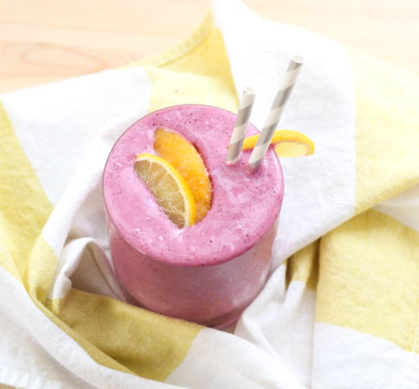 This beautiful smoothie recipe with blueberries, nectarines, and fresh lemon juice also has a secret veggie ingredient that no one will know is there...beets!