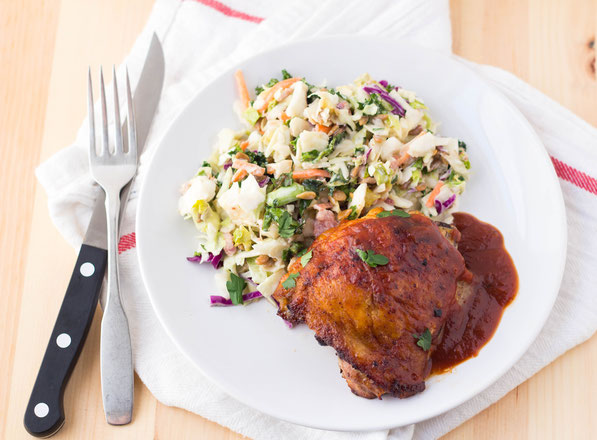 This easy oven baked BBQ chicken thigh recipe is the perfect weeknight treat! 