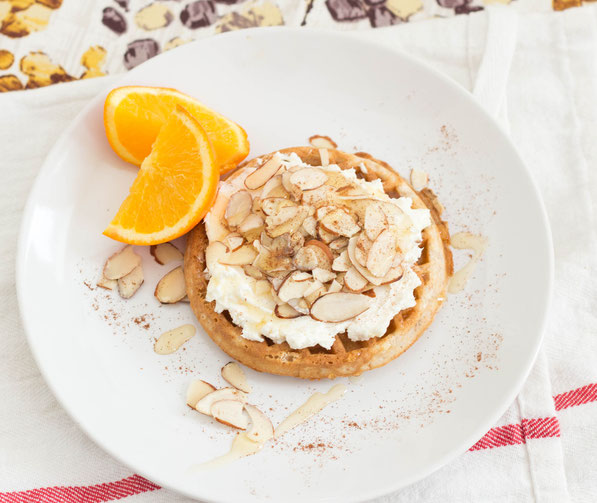 This easy multi-grain almond-honey waffle takes just minutes to make.  It's the perfect easy healthy breakfast recipe for when you're in a rush!