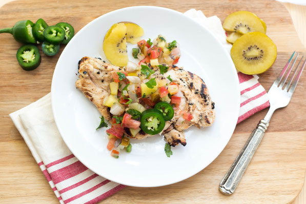 This kiwi-jalapeno marinated grilled chicken recipe with kiwi pico de gallo is the perfect blend of sweet and heat. It’s a unique, fun, and healthy dinner that's just right for summer! #AD