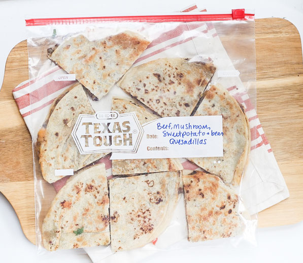 These freezer-friendly quesadillas are packed with protein plus a nutrition boost from the flavorful filling with beef, mushrooms, sweet potatoes, and black beans.  Great weeknight dinner recipe ready in 10 minutes! 