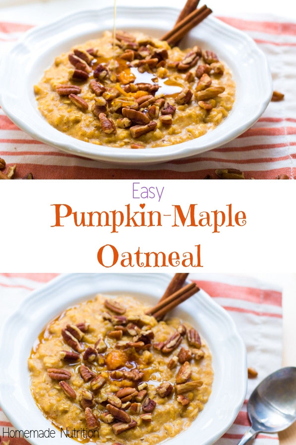 This warm and creamy oatmeal with pumpkin, cinnamon, and pure maple syrup is the ultimate healthy comfort food breakfast recipe for fall and winter!