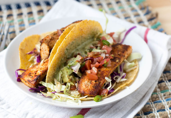 This simple and healthy fish taco recipe is fresh, light, and ready in around 20 minutes! Spiced mahi mahi is the perfect fish in this tasty dinner.  