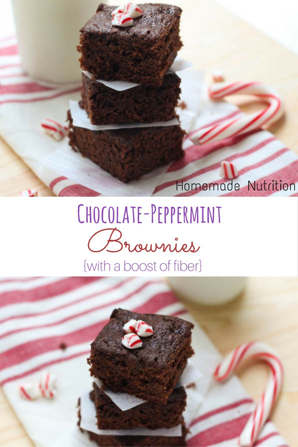 These lighter homemade brownies have a bright peppermint flavor that makes them smell and taste like the holidays!  They also have a boost of fiber from a secret ingredient....prunes!