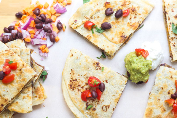 These freezer-friendly quesadillas are packed with protein plus a nutrition boost from the flavorful filling with beef, mushrooms, sweet potatoes, and black beans.  Great weeknight dinner recipe ready in 10 minutes! 