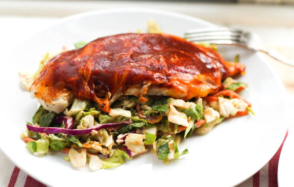 This easy cheesy barbecue chicken is the perfect healthy weeknight dinner recipe!  It's a family-friendly meal that's ready in just 15 minutes!