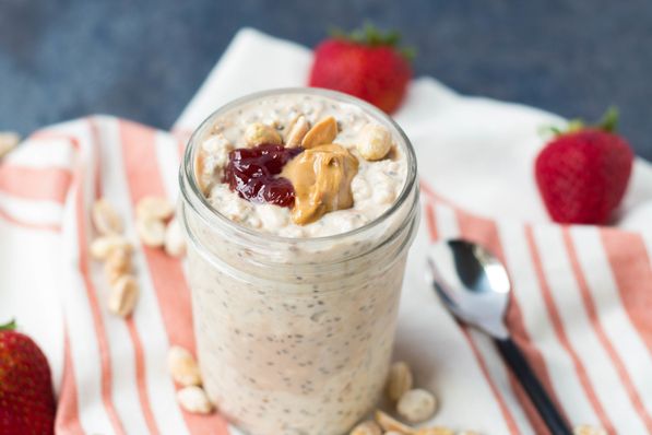 Peanut butter and jelly overnight oats are a tasty twist on the classic PB&J.  It's the perfect easy and healthy new lunch recipe! 