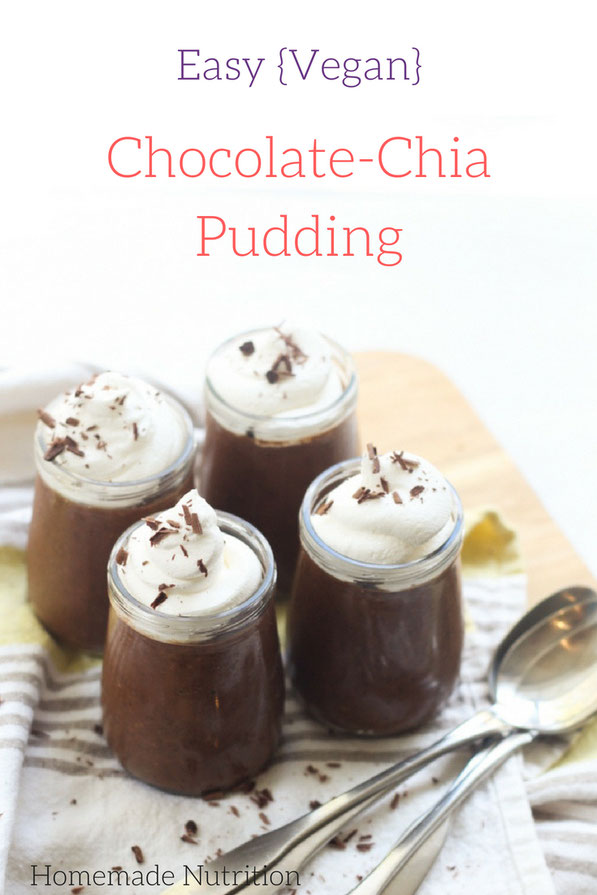 Chia seeds make the base of this creamy "no-cook" vegan chocolate pudding.  It takes just a few minutes to prepare and is a good source of omega 3 fat, fiber, and protein.  It's the perfect healthy summer dessert!