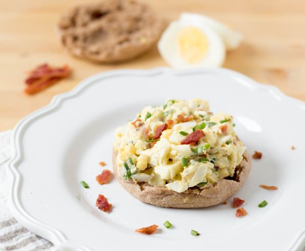 This light and simple egg salad has only 4 main ingredients and includes bacon! It's a great healthy make-ahead breakfast recipe!