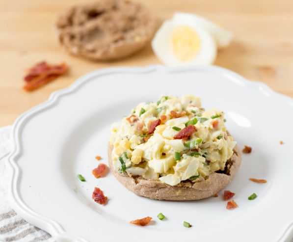 This light and simple egg salad has only 4 main ingredients and includes bacon!  It's a great healthy make-ahead breakfast recipe! 