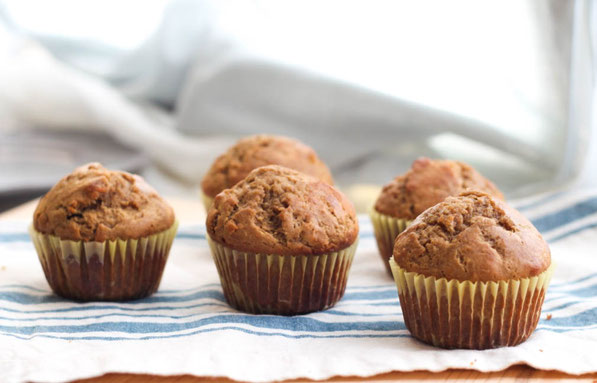 These easy, lighter banana muffins get a special boost of flavor from coffee!  It's a simple breakfast recipe that can be made in advance and kept in the freezer for busy mornings! 