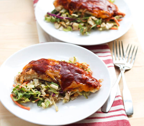 This easy cheesy barbecue chicken is the perfect healthy weeknight dinner recipe!  It's a family-friendly meal that's ready in just 15 minutes!