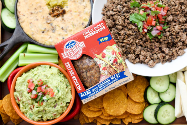 This is a three-in-one appetizer trio recipe everyone will love! And the addition of finely diced mushrooms along with fresh veggie sides make it a lighter option full of flavor and beautiful color, perfect for holiday or game-time gatherings!