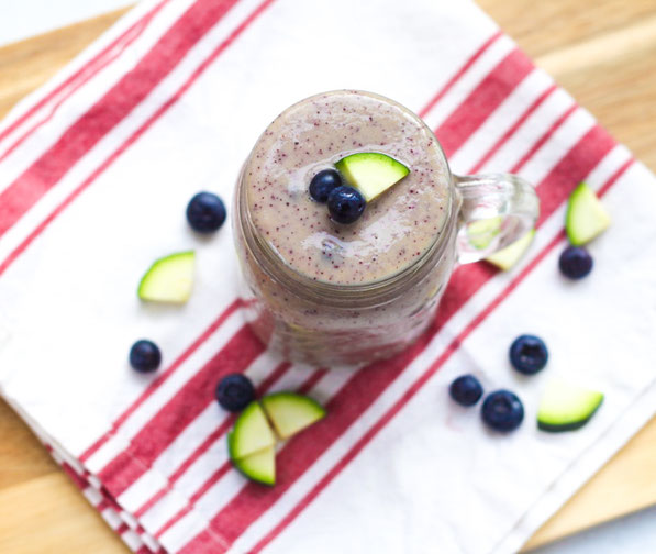 This fresh smoothie recipe with blueberries and zucchini is the perfect way to sneak some veggies in at breakfast!  