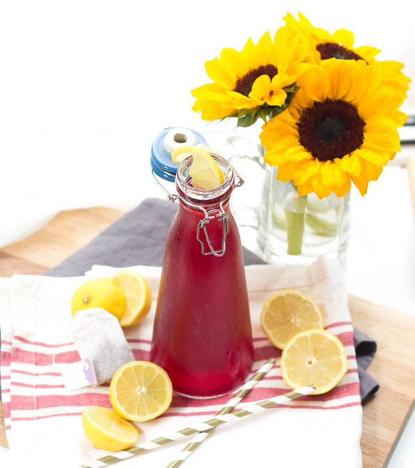 This easy passion tea lemonade recipe is perfect for entertaining or for a light, slightly sweet drink on a hot day. #lemonade #tea #homemadenutrition