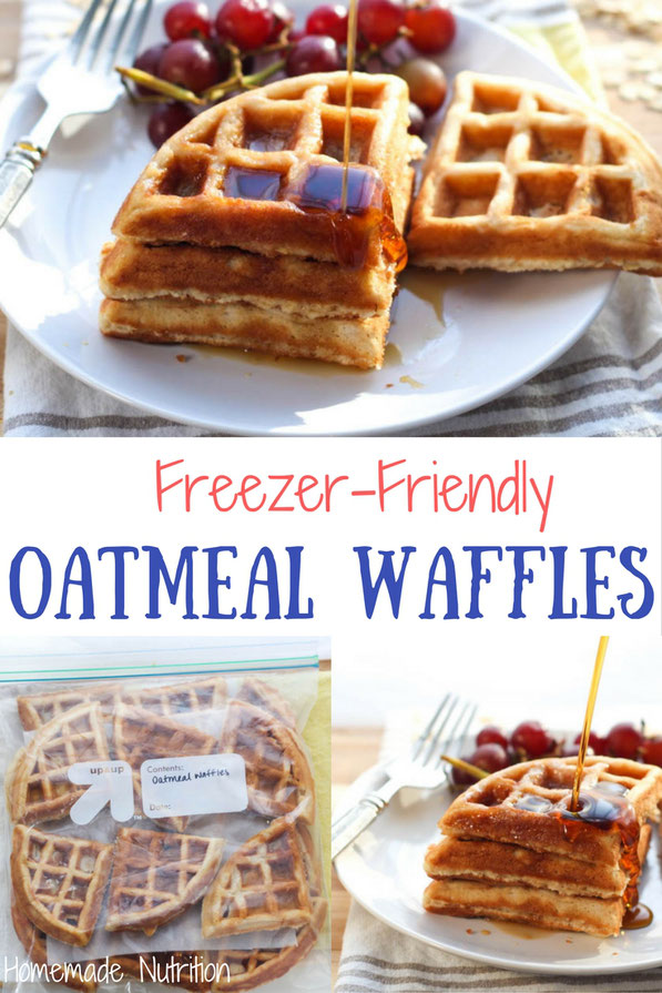 These tasty homemade waffles with the nutty goodness of whole grain oats are the perfect way to start the day!  They're also a great freezer-friendly breakfast, so you can have a hearty, homemade waffle on-hand any day of the week!  