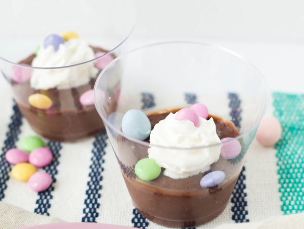 These sweet homemade chocolate pudding dessert cups are the perfect light, fun dessert for spring!  It's also a great make-ahead gluten free dessert for Easter parties!