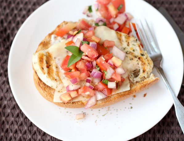 This open-faced chicken bruschetta sandwich is a simple, quick option for a busy weeknight. Leftovers also make for a great lunch the next day!