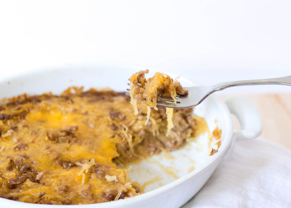 This cheeseburger spaghetti squash casserole is a healthier twist on a homemade hamburger helper recipe.  