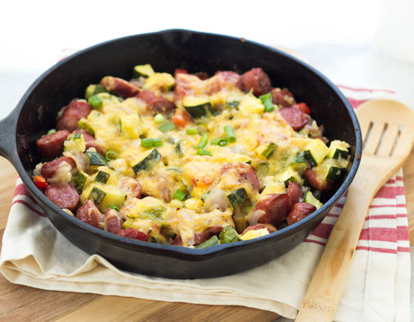 This one-skillet wonder with sausage, zucchini, and potatoes is a delicious (plus gluten free) dinner the whole family will love!