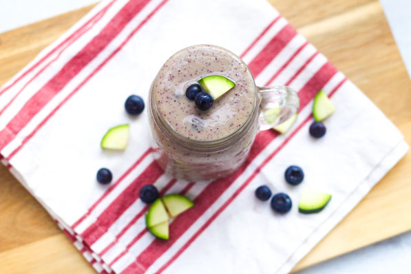 This fresh smoothie recipe with blueberries and zucchini is the perfect way to sneak some veggies in at breakfast!  