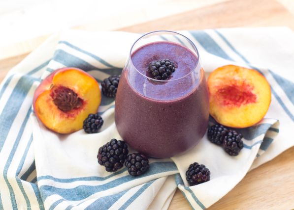 Blackberries and peaches are the perfect base for this creamy smoothie!  It's a healthy summer breakfast recipe that's refreshing and light! 