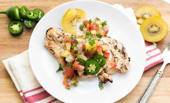 This kiwi-jalapeno marinated grilled chicken recipe with kiwi pico de gallo is the perfect blend of sweet and heat. It’s a unique, fun, and healthy dinner that's just right for summer! #AD