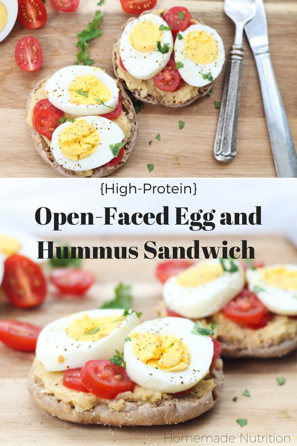 This tasty twist on an egg sandwich is a flavorful and filling way to start the day! Eggs, hummus, and a whole grain English muffin are the base of this quick, high protein breakfast recipe!