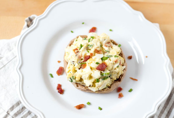 This light and simple egg salad has only 4 main ingredients and includes bacon!  It's a great healthy make-ahead breakfast recipe! 