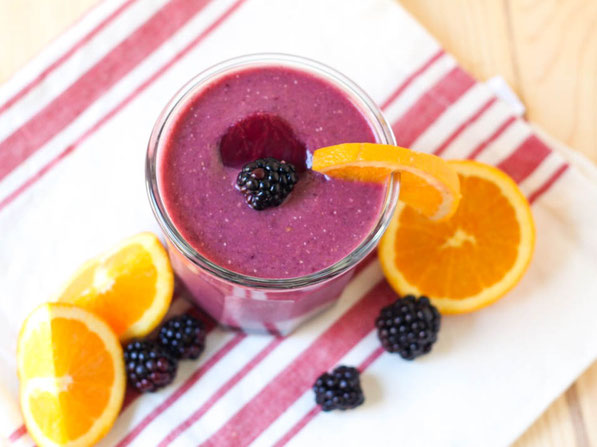 This creamy blackberry-orange beet smoothie recipe is a great way to get a healthy serving of veggies into breakfast!