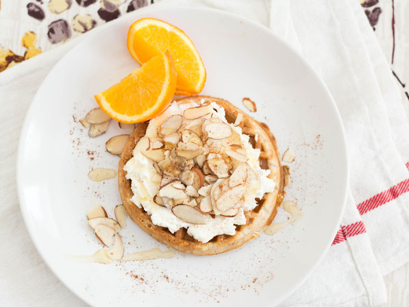 This easy multi-grain almond-honey waffle takes just minutes to make.  It's the perfect easy healthy breakfast recipe for when you're in a rush!