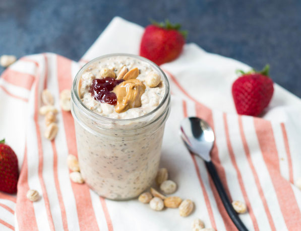 Peanut butter and jelly overnight oats are a tasty twist on the classic PB&J.  It's the perfect easy and healthy new lunch recipe! 