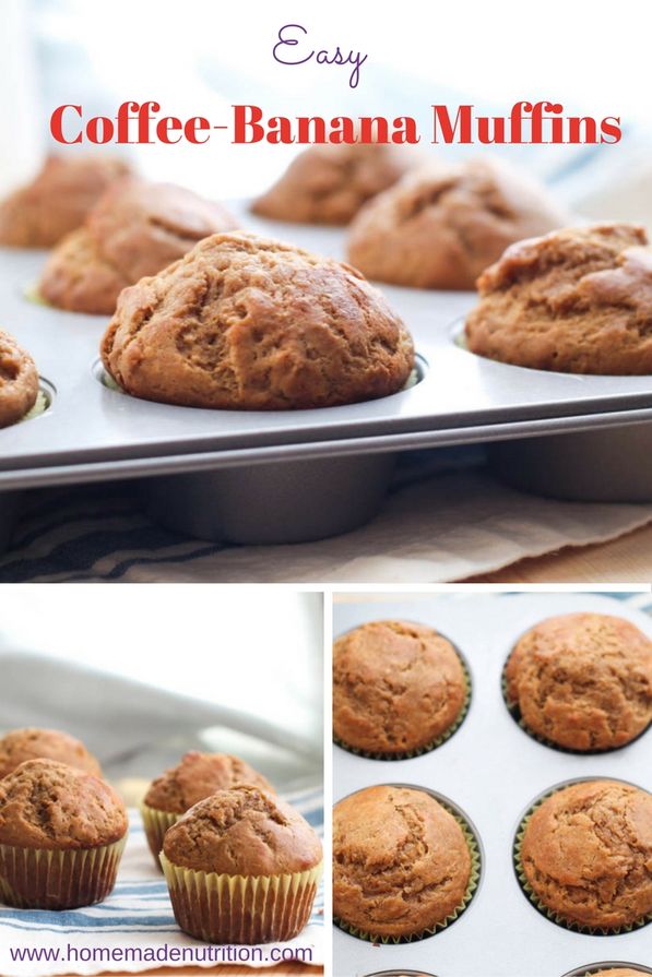 These easy, lighter banana muffins get a special boost of flavor from coffee!  It's a simple breakfast recipe that can be made in advance and kept in the freezer for busy mornings! 